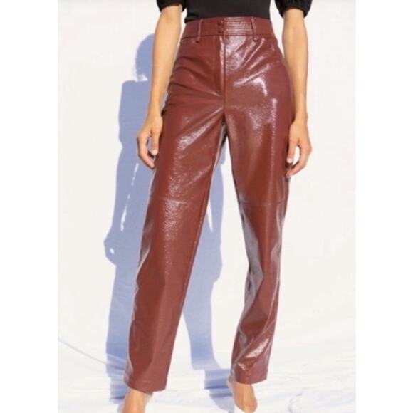 NWT Aritzia Wilfred Funk Pant Brown Vinyl Size 6 - Picture 1 of 16